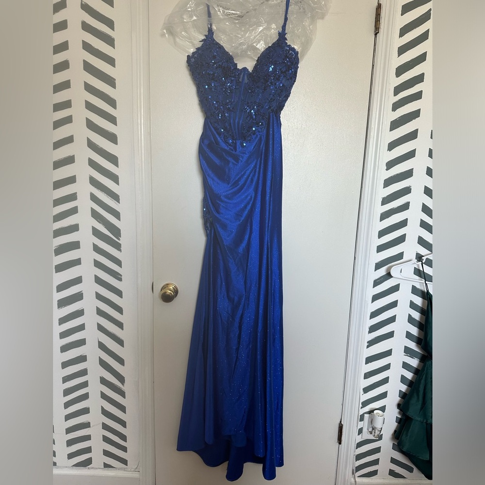 Prom Girl Sheer-Corset Embellished Long Prom Dress CDS439 Royal Blue